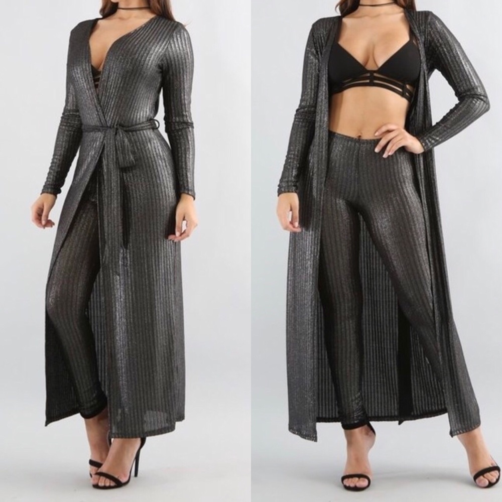 PRICE FIRM TWO PIECE Black sheer shine pants set. - Picture 2 of 3